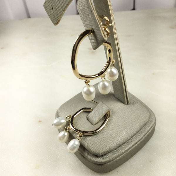 Freshwater Pearl Hoop earrings 18K Gold Plated