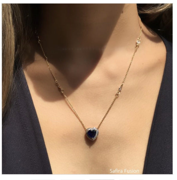 Sapphire fusion Heart Tiffany necklace 18k Gold plated