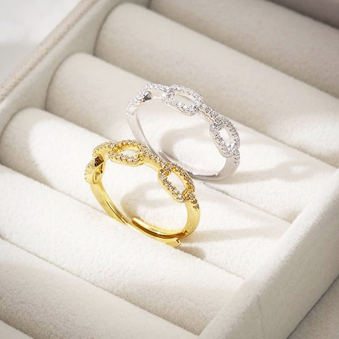 Waterproof Adjustable Link Rings 18K Gold Plated and Diamondettes
