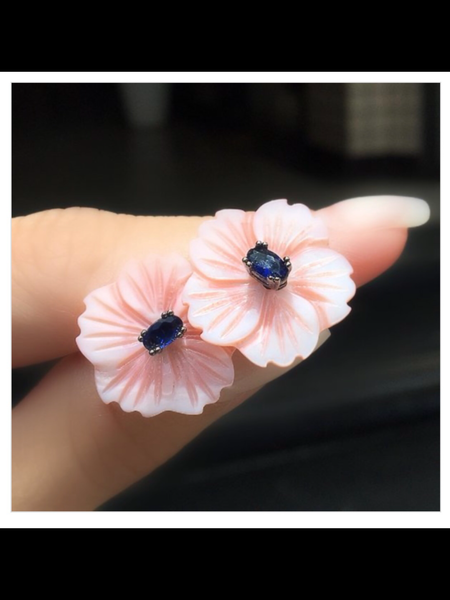 Flower Blue Sapphire Emerald Earrings
