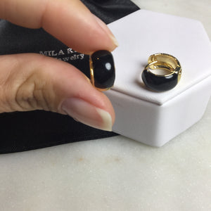 Hoop Earrings Black resin 18k gold plated
