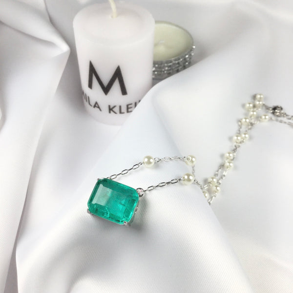 Luxury Rectangle Green Tourmaline fusion necklace and Pearls