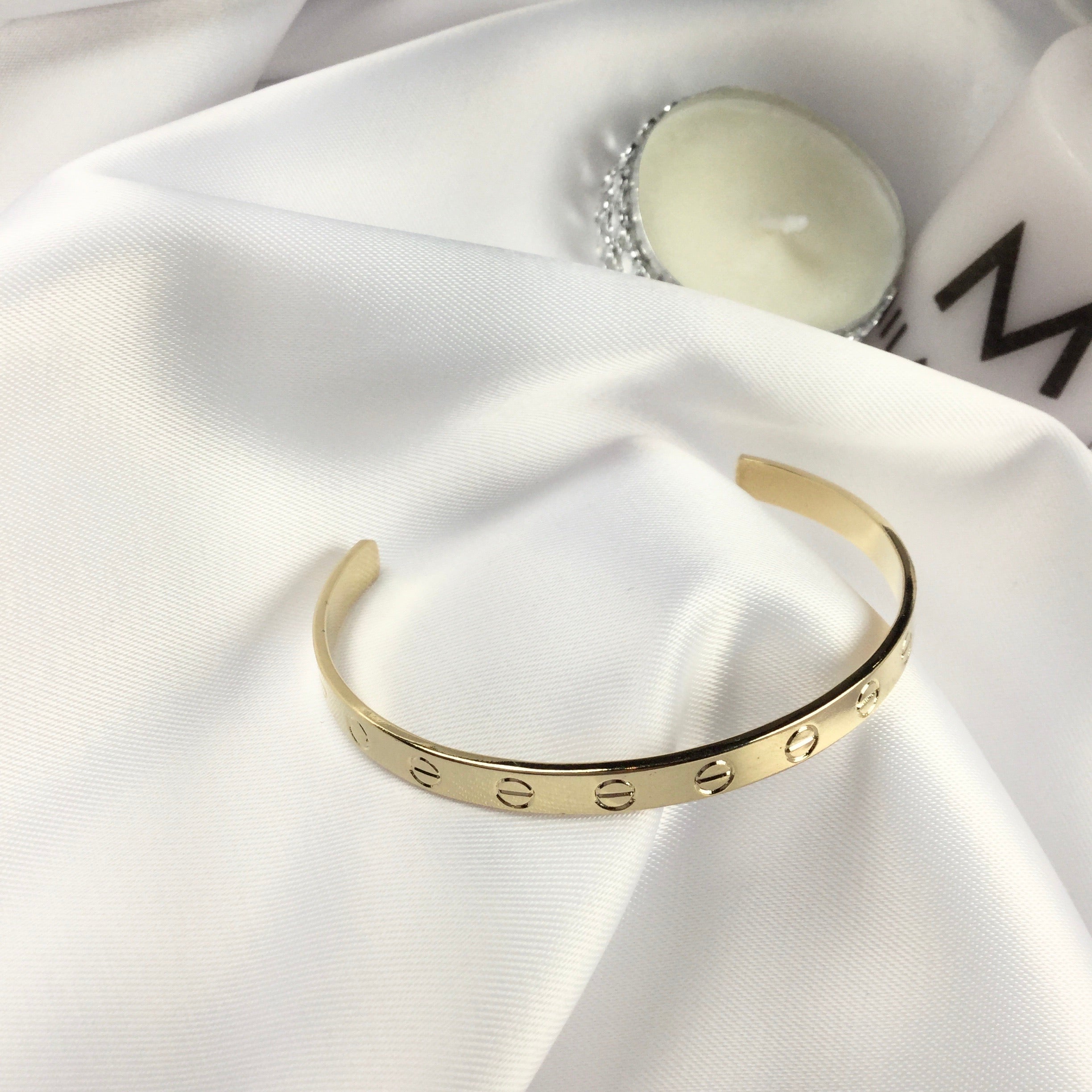 Famous Brand Inspired Screw Half Cuff Bracelet 18k Gold Plated