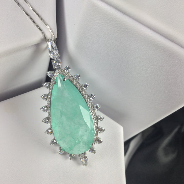 Necklace Luxury Maxi Drop shape Shine Blue Light fusion stone