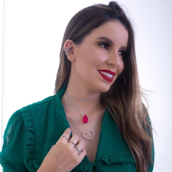 SET Drop Shape Necklace Pink Ruby Stone