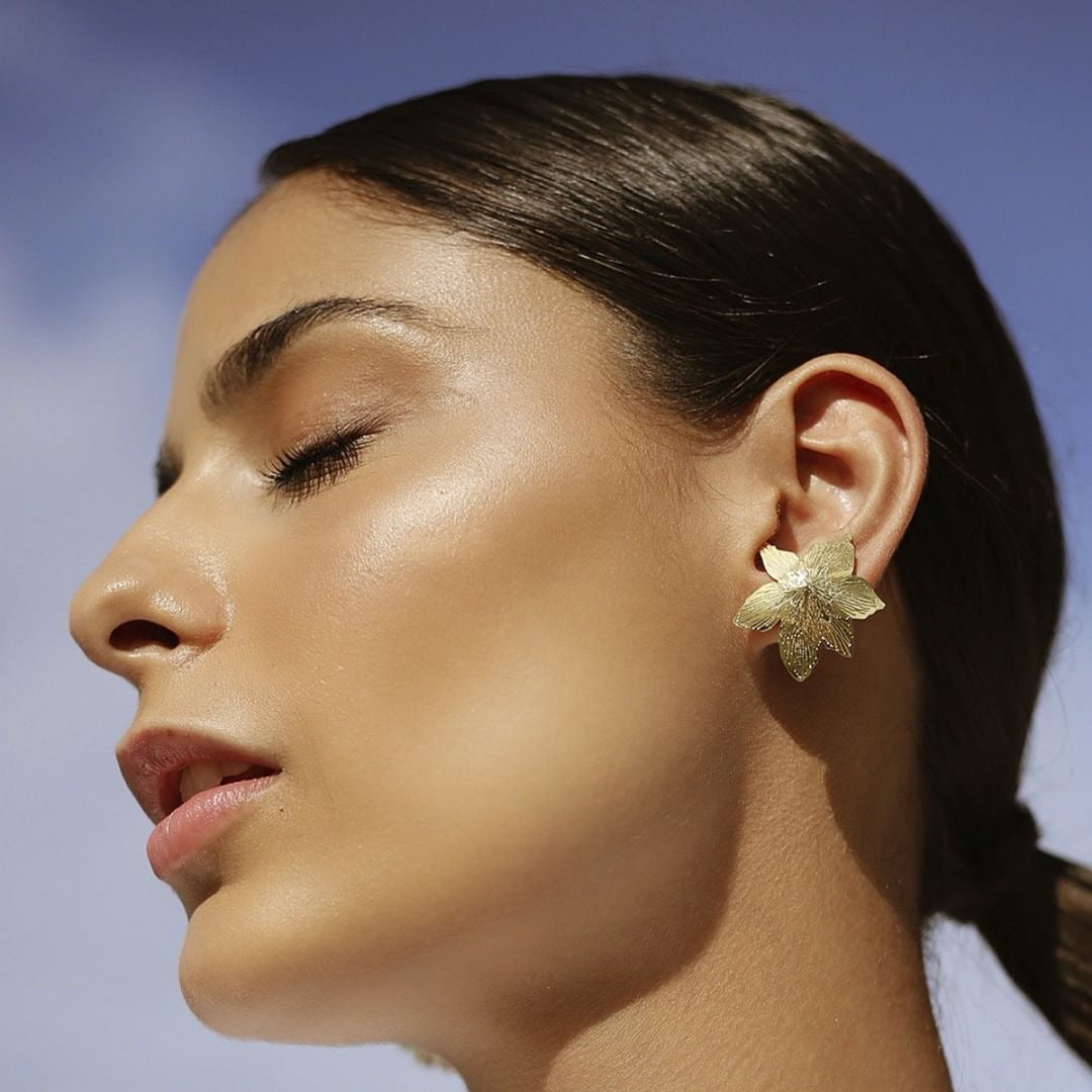 Fancy Flower Earrings 18K Gold Plated Lightweight