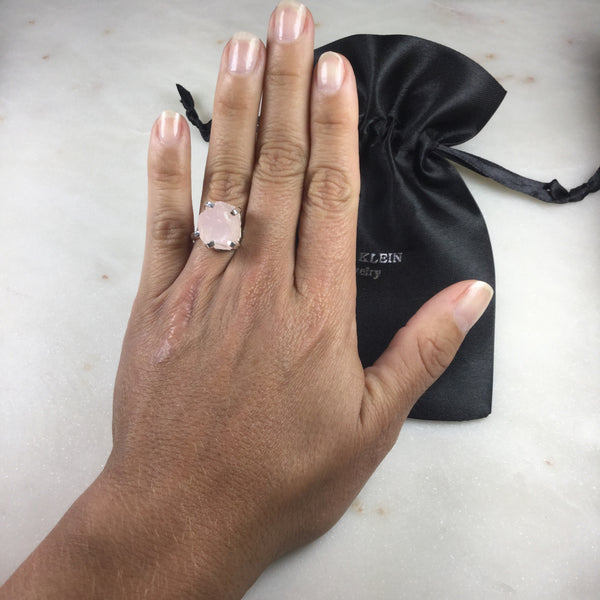 Delicate Pink Quartz Silver Plated simple band Ring Adjustable