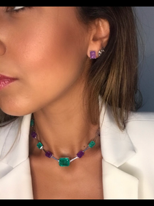 Luxury Choker Necklace Ultra Violet and Green Tourmaline White Rhodium Plated