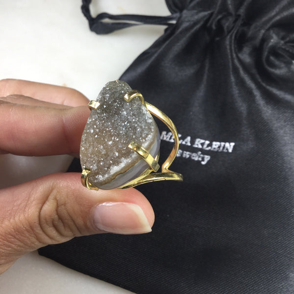Statement Ombré Druzy 18k Gold plated arc ring adjustable