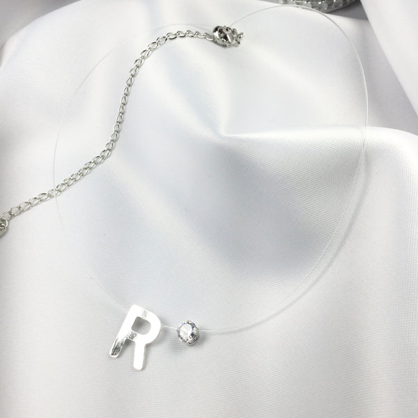 SILVER Choker Necklace White Rhodium Nylon and Cz