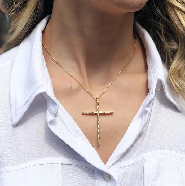 Cross Necklace and Diamondettes 18k Gold Plated