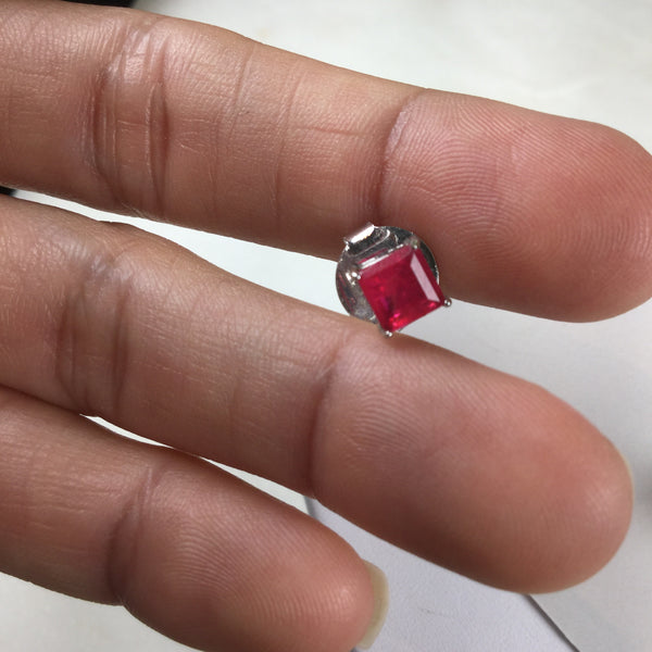 Mini square pink ruby earring