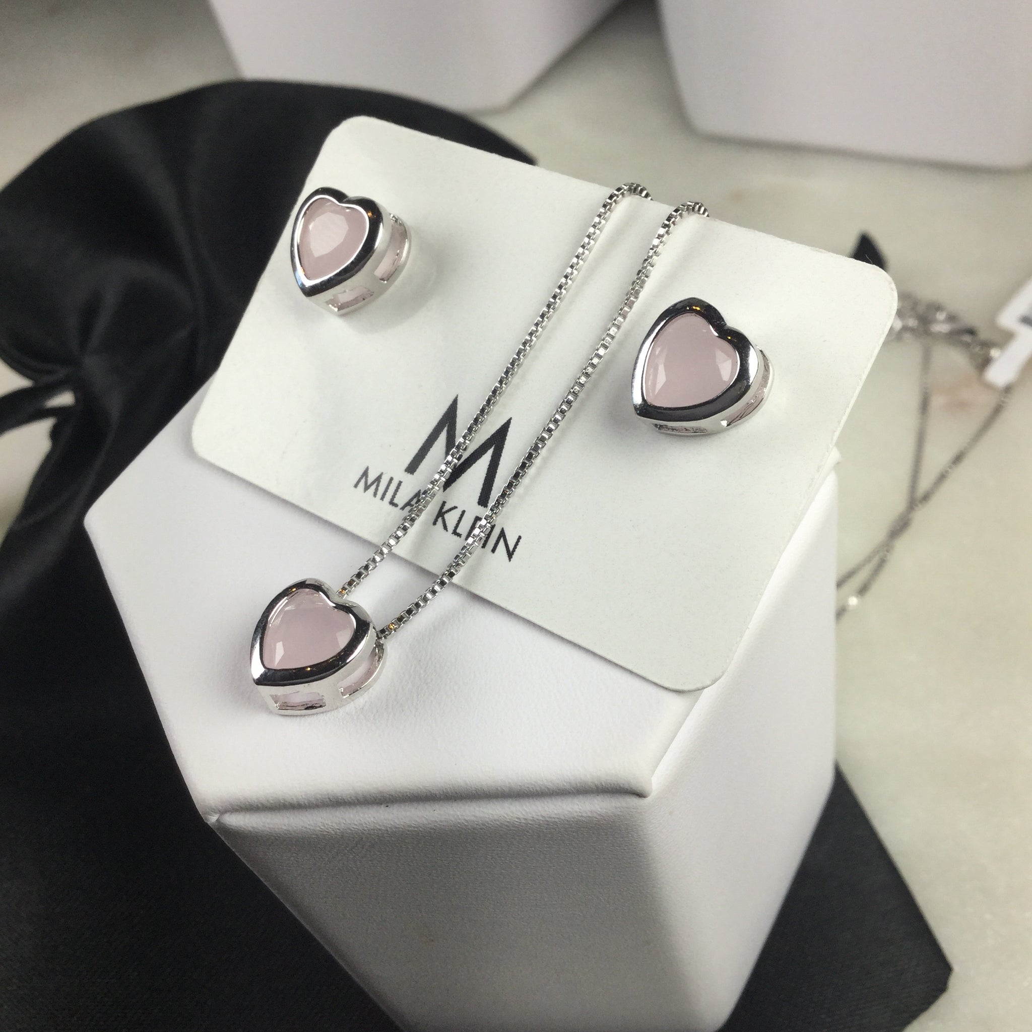 Set Heart Earring Necklace Light Pink