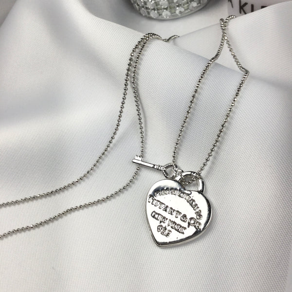 Famous Brand Inspired Heart Necklace White Rhodium