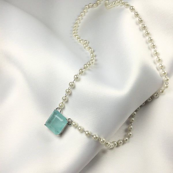 Delicate square light blue fusion stone and pearl