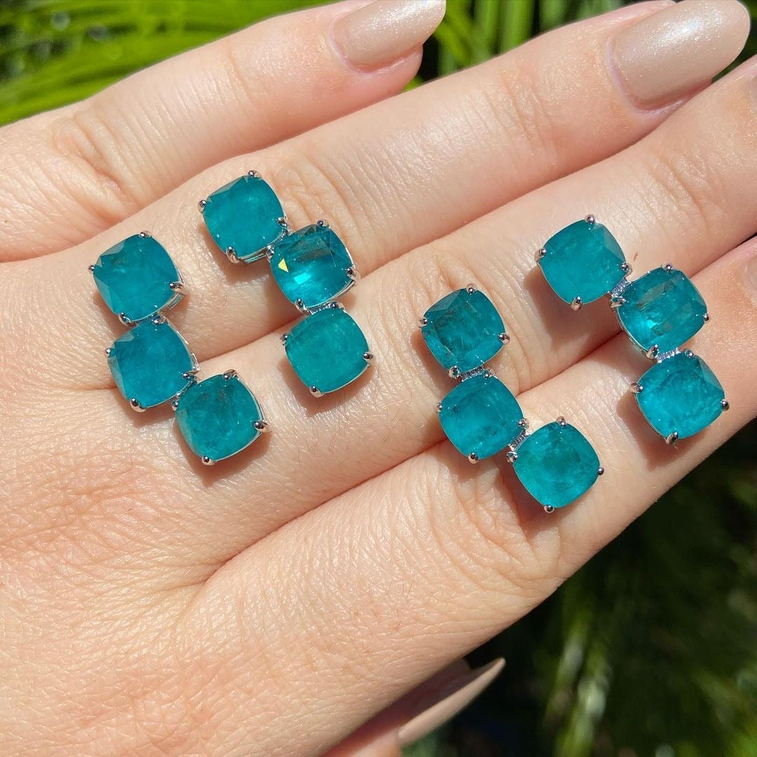 Trio Square Blue Fusion Earrings Ear Hook.