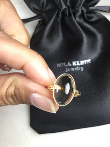 Delicate Smokey Quartz simple band Ring 18K gold Plated Adjustable