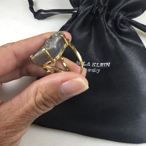 Statement Ombré Druzy 18k Gold plated arc ring adjustable