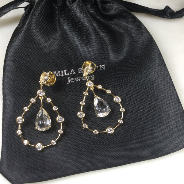 Earrings Drop 18k Gold Plated & Crystal