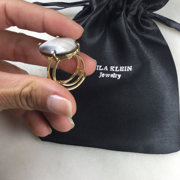 Statement Mother of Pearl 18K Gold Plated Arc Ring Adjustable