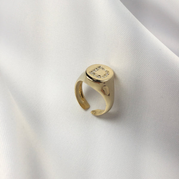 Letter Pinky Ring 18k Gold Plated Cz
