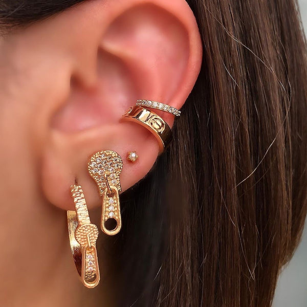 Zipper Hoop Earrings 18k Gold Plated