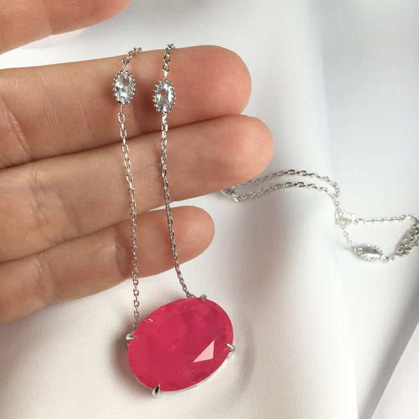 Luxury Oval Pink Tourmaline Necklace
