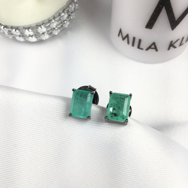 Rectangle Black Rhodium emerald fusion stone