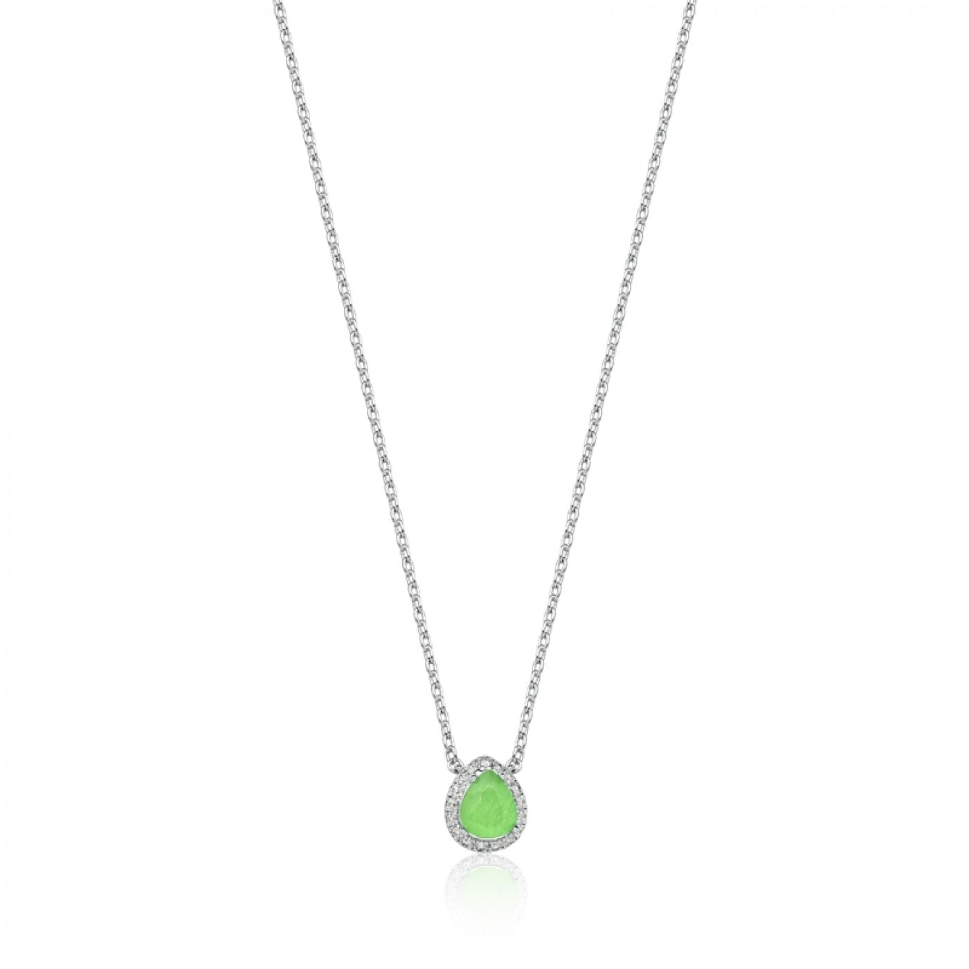Mini necklace Drop shape green glow fusion and zirconia
