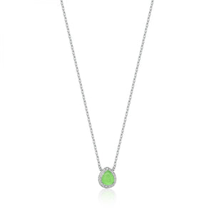 Mini necklace Drop shape green glow fusion and zirconia