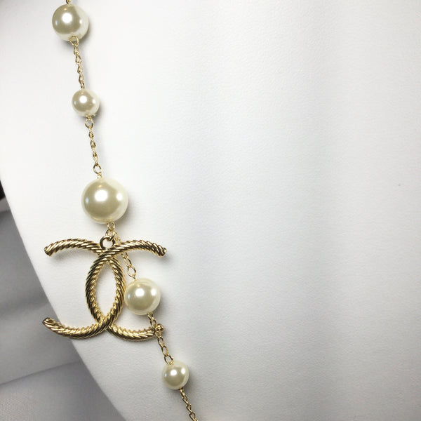 Elegant Famous Brand Inspired Freshwater Pearl Necklace 18K Gold Plated