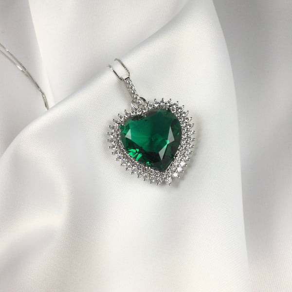 Maxi Heart Necklace Emerald Crystal and Premium CZ