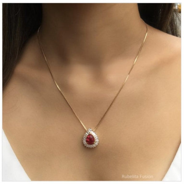 Rubellite fusion Drop Necklace 18K Gold Plated baguettes