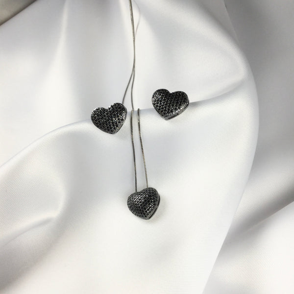 Heart Necklace Black Rhodium and micro black zirconia