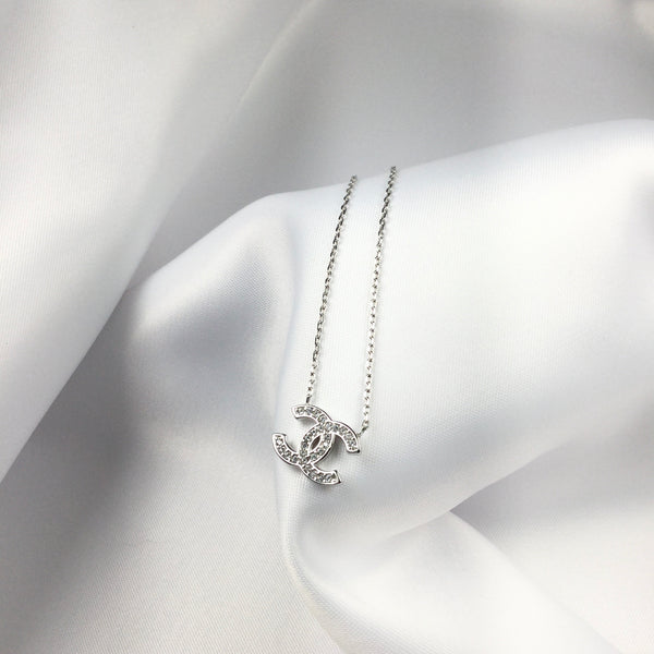 Silver Famous Brand Inspired Necklace and Diamondettes