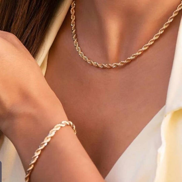 Rope Twist Chain Choker Necklace 18k Gold Plated