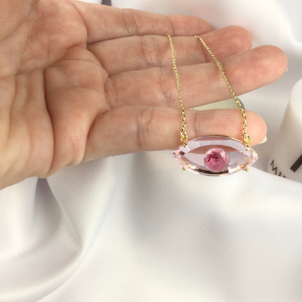 Fancy Evil Eye Necklace Pink 18K Gold Plated