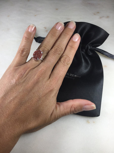 Delicate Copper Druzy Silver Plated simple band Ring Adjustable