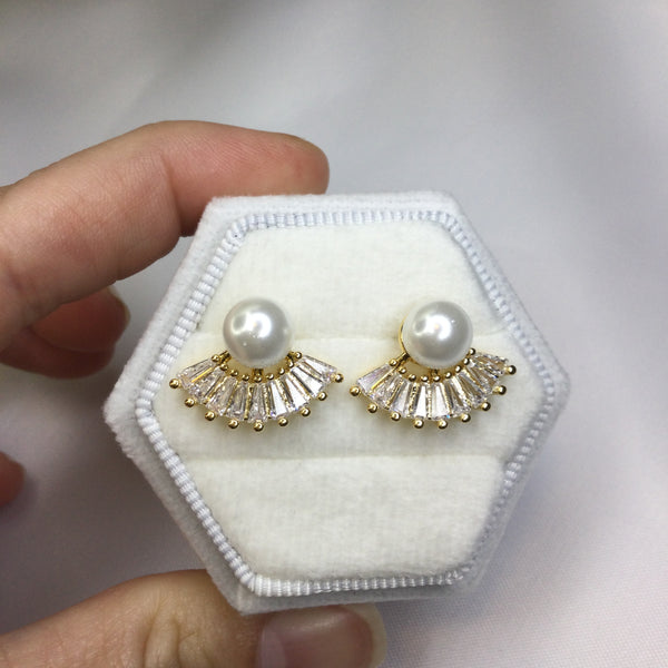 Baguette and Pearl Earrings 18K Gold Filled