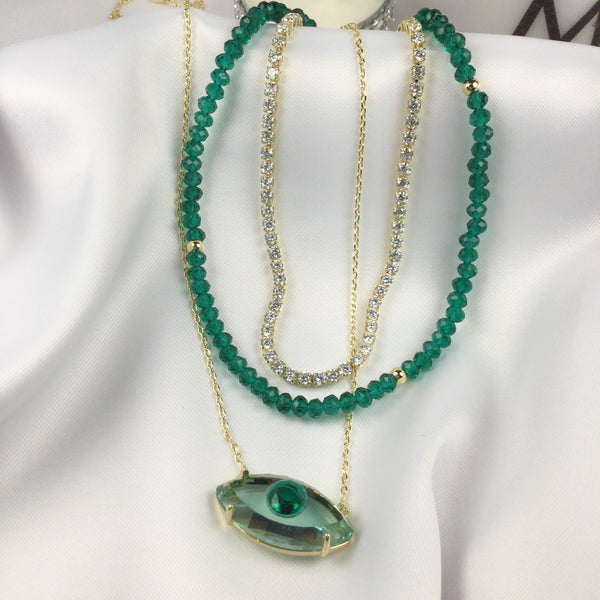 Fancy Evil Eye Necklace Emerald 18k Gold Plated