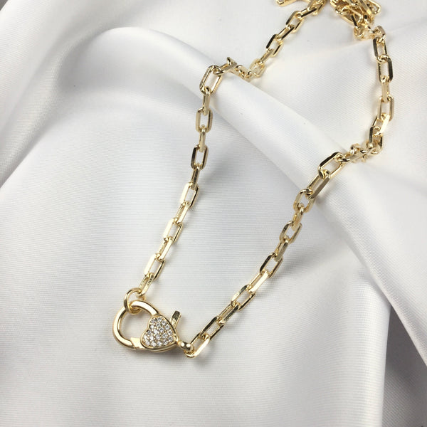 Lobster Clasp Heart Choker Necklace 18k Gold Plated and cz