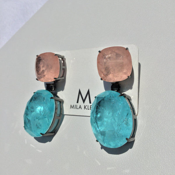 Morganite and light Niagara Blue Earring - Mila Klein